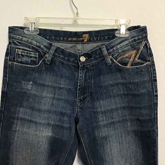 7 For All Mankind Flynt Jeans with Rhinestone Pockets and Raw Hem Size 30 - Picture 2 of 13